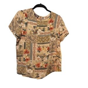 Vintage Quo-Silk 100% silk floral boho short sleeve blouse Sz Smal